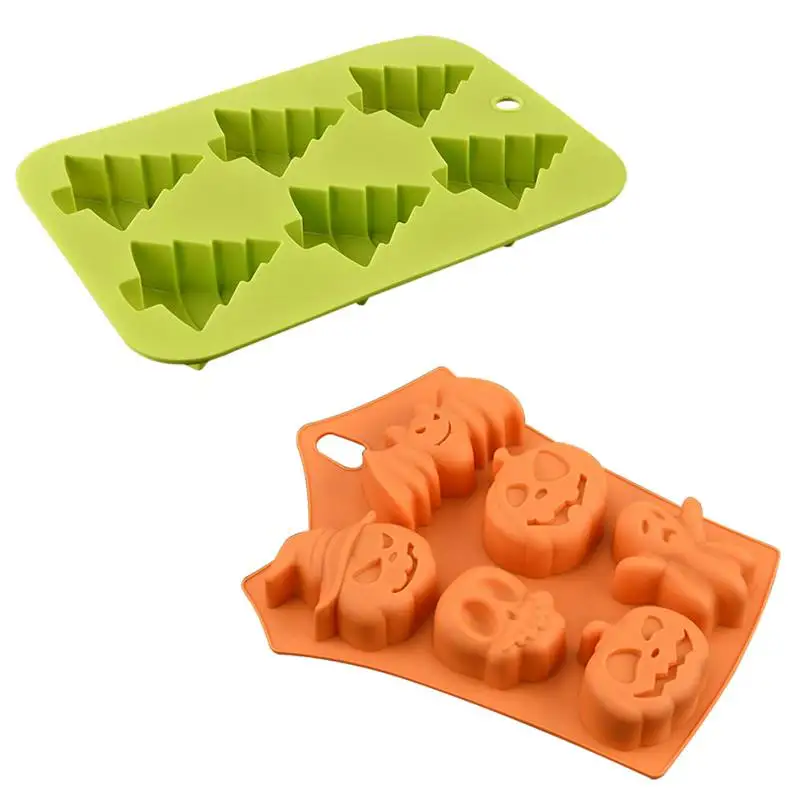 

6 Grids Halloween Pumpkin Cake Mold Cavities Ghost Shape Chocolate Pattern DIY Cake Decoration Tools
