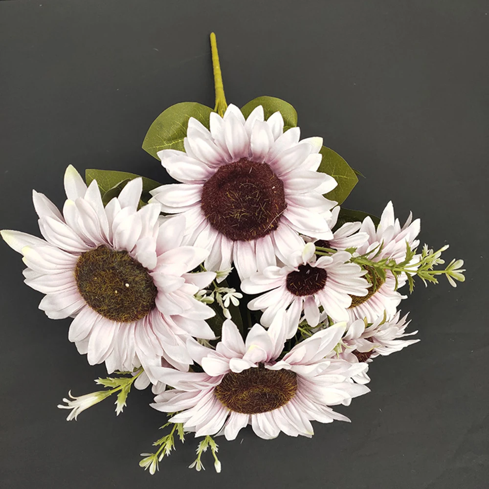 10 Pieces / Lot PU Artificial Flowers Sunflower Bunch Fake Flower Bouquet Table Home Wedding Decoration Fall Decor - Цвет: B