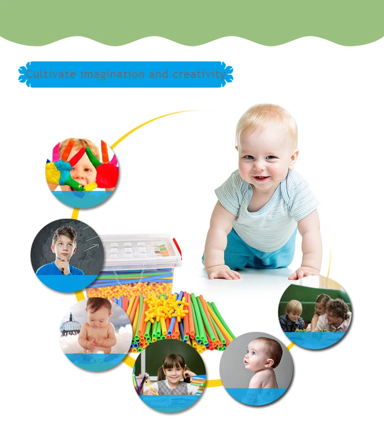 500pcs 4D Straw Building Blocks DIY Plastic Assembled Blocks Toy Straw Inserted Construction Toy Colorful Educational Kids Gift