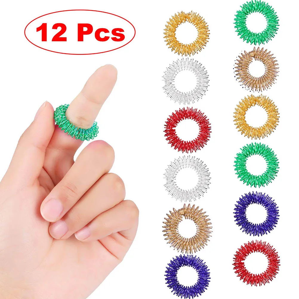 Anillos sensoriales con pinchos para los dedos, juego de anillos de acupresión silenciosos para aliviar el estrés, juguetes sensoriales, 12 Uds.