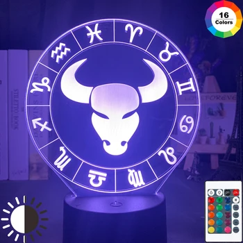 

3d Girls Night Light Taurus Led Colorful Usb Battery Powered Nightlight for Kids Bedroom Decor Light Twelve Constellation Lamp