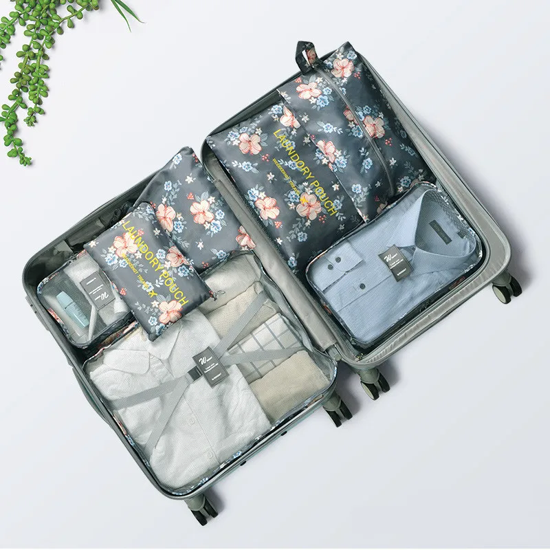 7 шт./компл. путешествия чемодан-органайзер Одежда Набор для отделки Портативный сумка с контейнерами сумки для хранения дома аксессуары для путешествий - Цвет: Dark gray flower