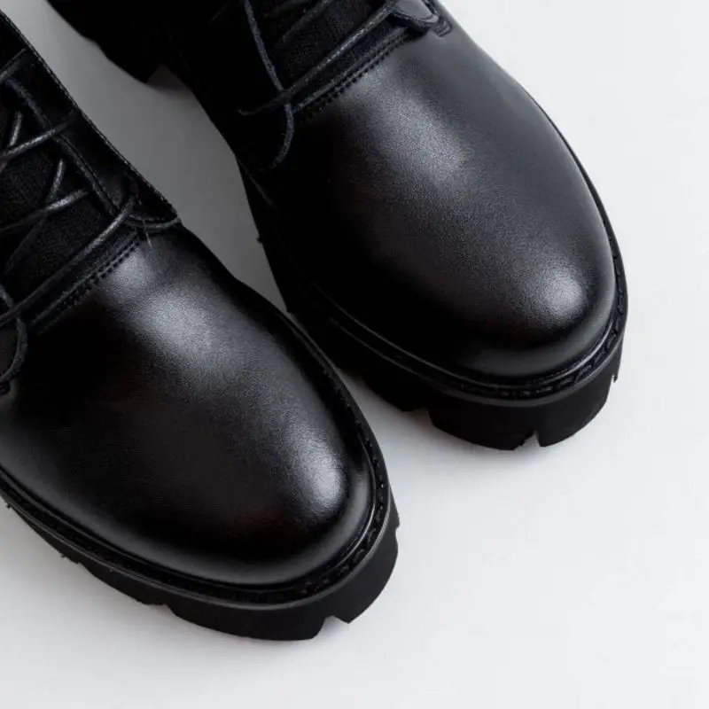 Taoffen/женские сапоги до колена; повседневная трикотажная обувь из натуральной кожи в стиле пэчворк на платформе; женская обувь на шнуровке; размеры 32-43