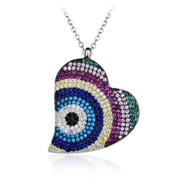 

Fashion 925 Sterling Silver Multi-color Turquoise Zircon Stone Collar Necklace Love Heart Lucky Eyes Chain for Women Jewelry