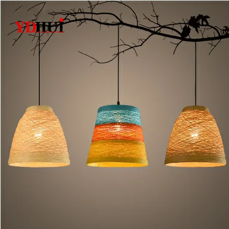 Creative Idyllic Rattan Weaving Hemp Rope Pendant Lamp Coffee Shop Farm Bar Restaurant American Country Hanging Light Fixtures