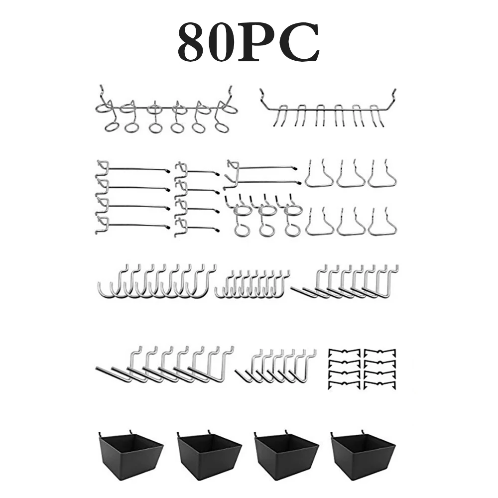 

80PC Hole Board Hook Assorted Peg Hooks Garage Kitchen Warehouse Store Wall Holders Organizer Storage Hanger Hook Up