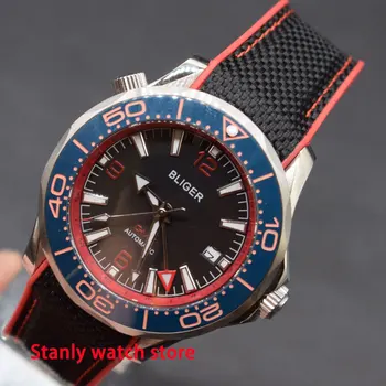 

Solid Bliger 41mm black dial blue ceramic bezel luminous marks sapphire GMT function automatic movement men's watch