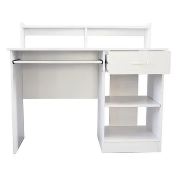 

Desktop Computer Desk Ergonomic Chipboard PC Laptop Table with Keyboard Tray Storage Drawers Shelf Home Study Office Furniture