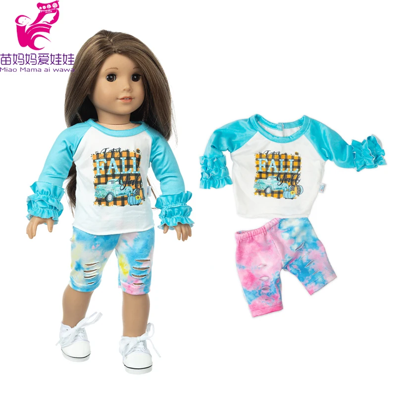 

18" Girl Doll Clothes Summer Blue Sleeve Shirt 40cm Baby Doll Outfits Children Girl Gifts