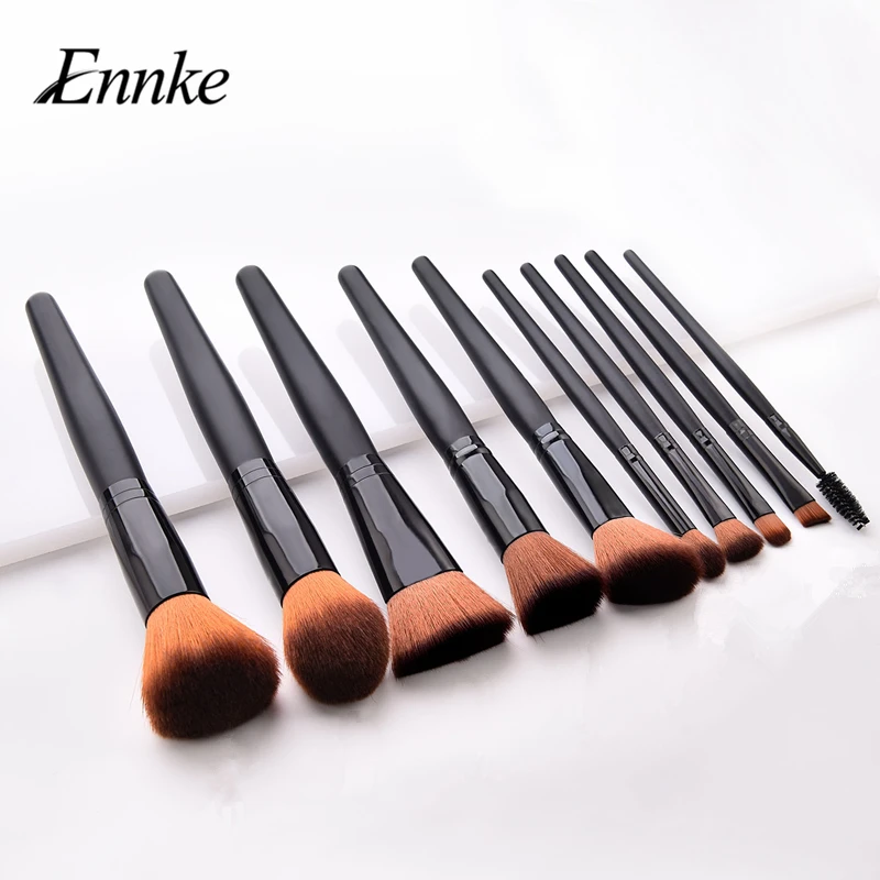 ENNKE10PCS set black and brown professional makeup brush black handle female foundation eye shadow makeup brush cosmetic tool