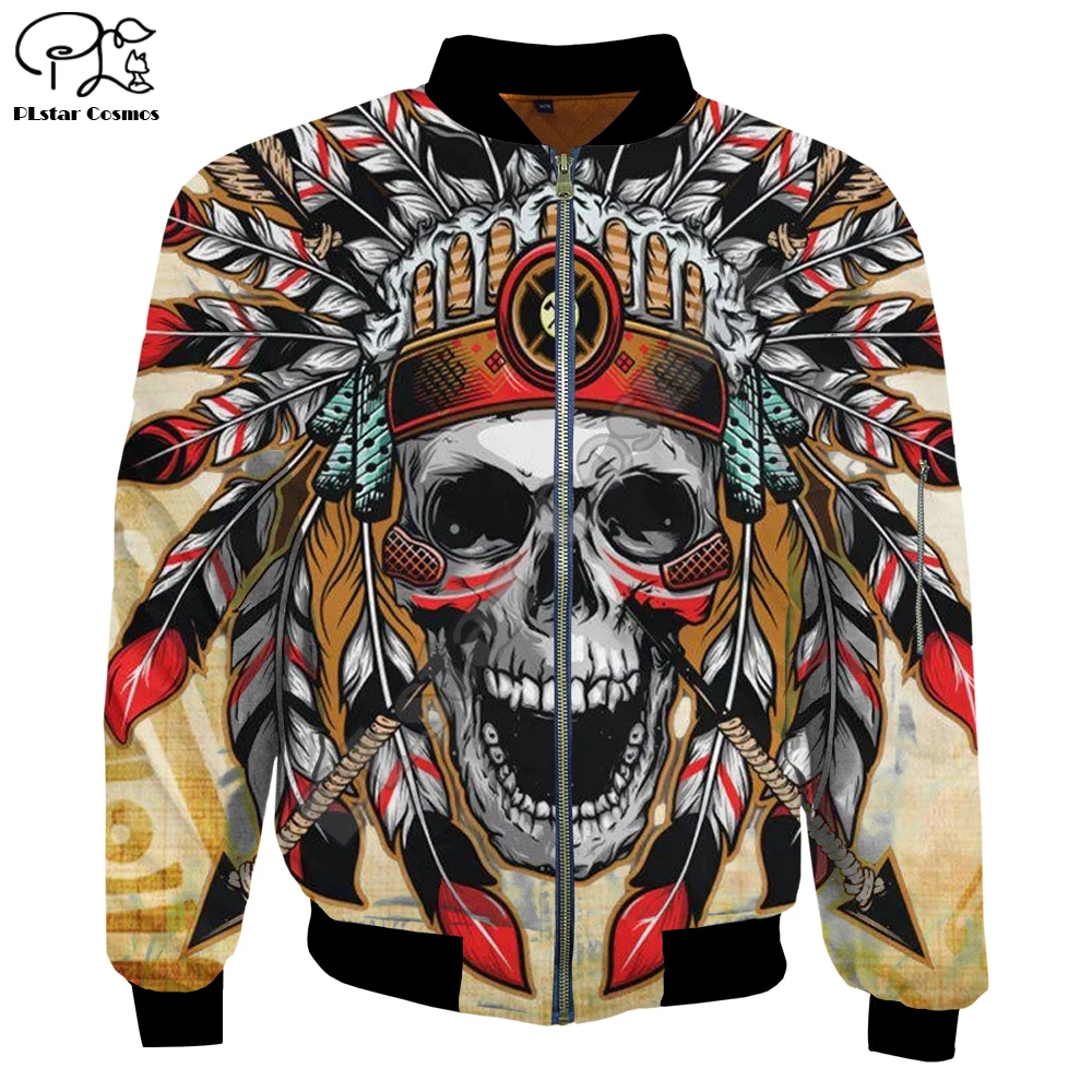 

Men native indian winter Bomber Jackets Skull 3d Print autumn zipper Flight Jacket new fashion unisex Harajuku Streetwear coat
