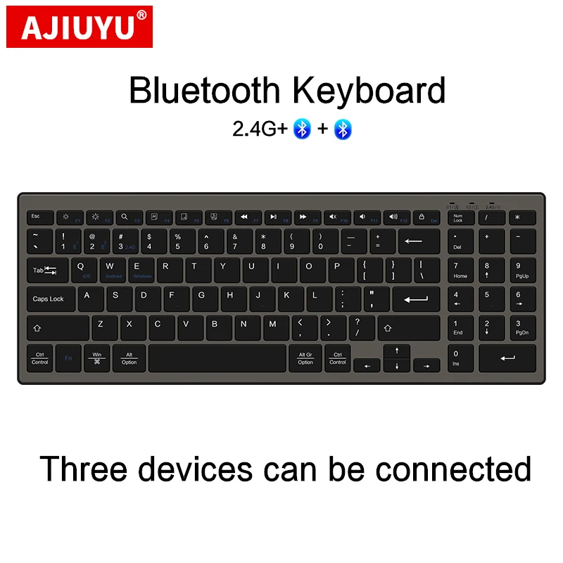 AJIUYU Wireless Keyboard Multi-Device Keyboard Ultra Thin Silent Full-size Bluetooth for Notebook Laptop PC Tablet iPad