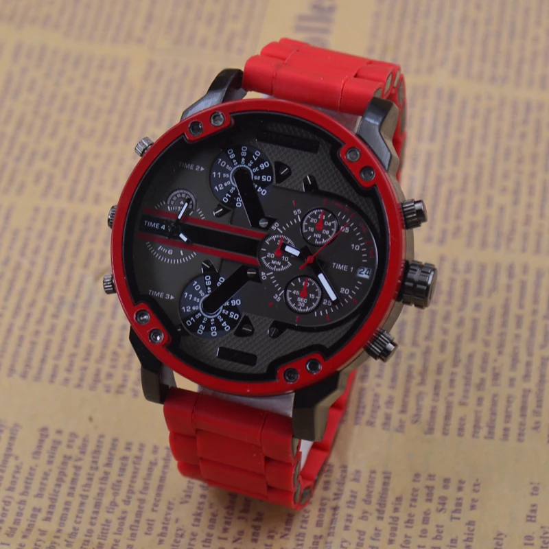 Male Silica Gel Quartz Movement Wrist Watch Multi-function Pure Colour Silicone Watchband Military Off-road Large Dial 52CM