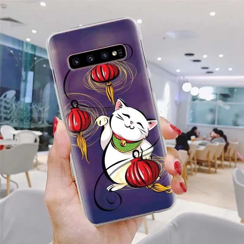 Манеки Неко Монета на удачу кошка телефонные чехлы для samsung Galaxy S10e S10 Note 10 Plus S8 S9 Plus 9 8 S6 S7 Edge жесткий чехол
