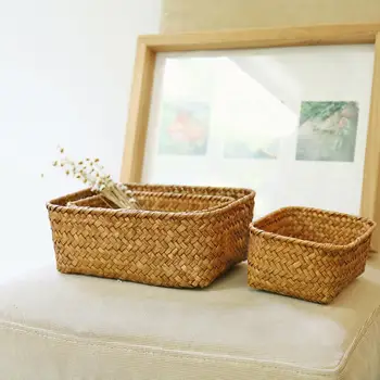 

Fine Workmanship Handmade Straw Dried Flower Fruit Pot Basket Rattan Box Candy Earphone Organizer Sundries Storage Home Decor