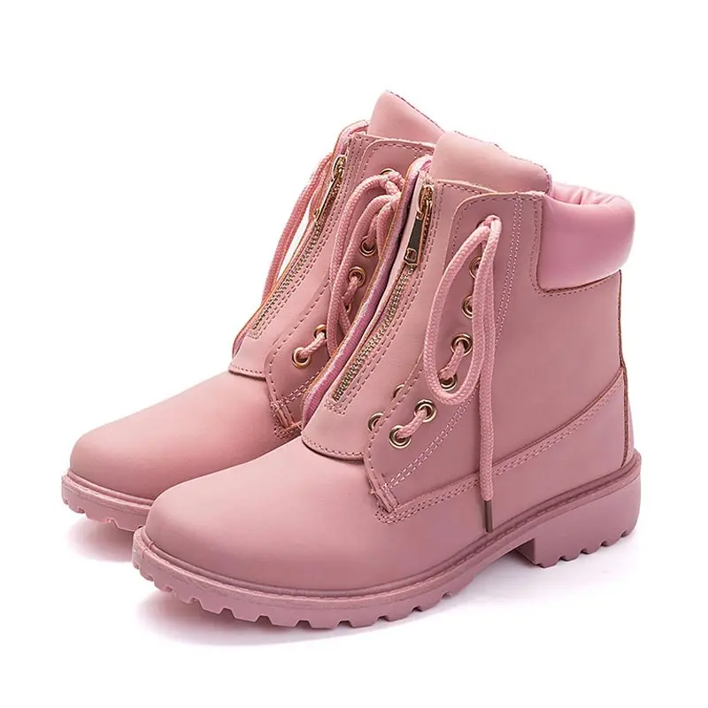 Г., новинка, зимние ботинки женская обувь из pu искусственной кожи с круглым носком теплые зимние ботинки martin модные ботильоны для женщин на платформе - Цвет: Pink