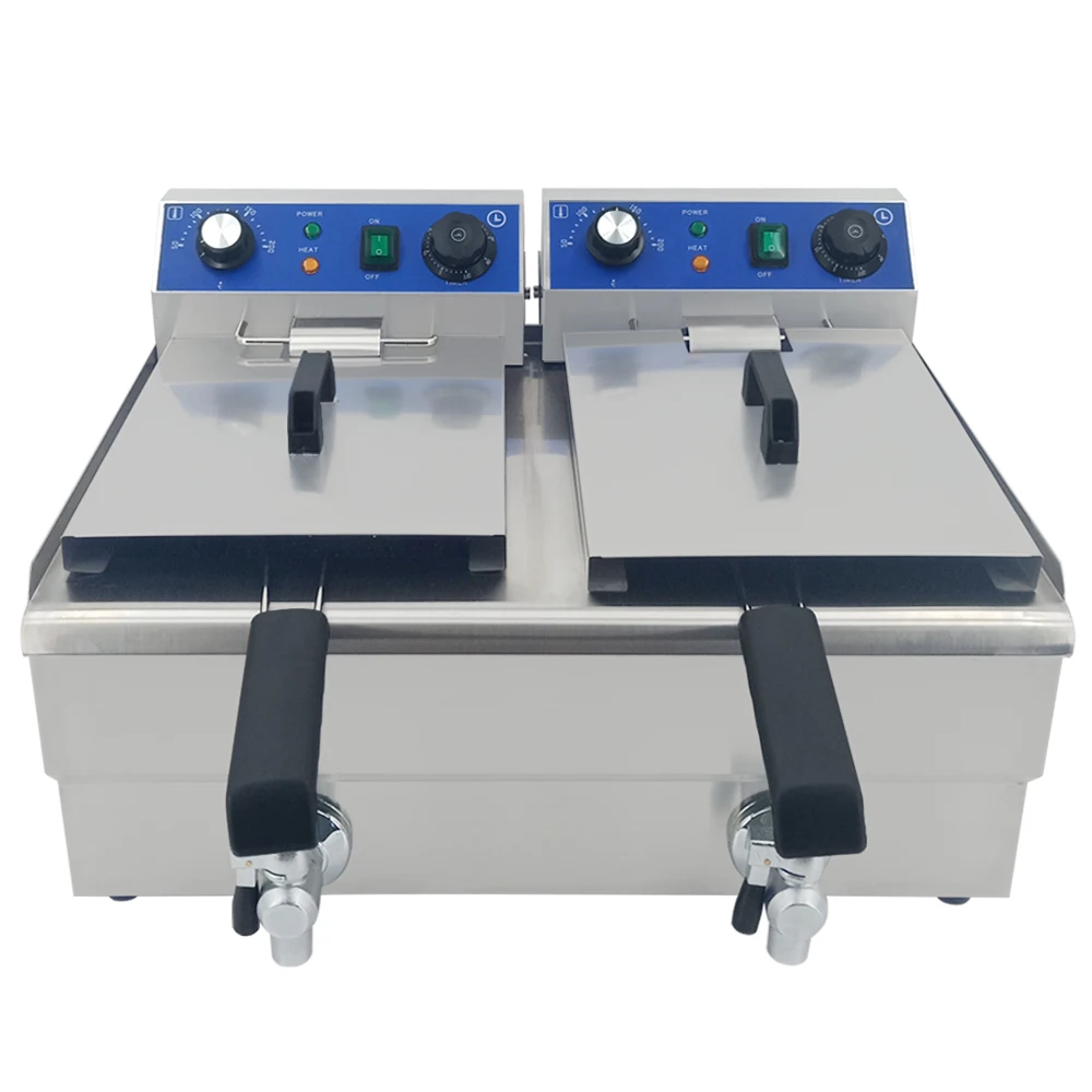 

Deep fryer double baskets commercial use electric fryer with adjustable thermostats chicken deep fryer machine