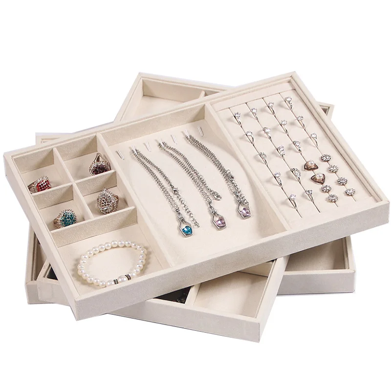 New Suede Nap Fabric and Wrapped Velvet Jewellery Tray Rings Box Earrings Case Necklaces Storage Pendats Holder Bracelets Stand top selling luxurious white pu earrings jewellery display rings tray necklaces holder various models for woman option wholesale