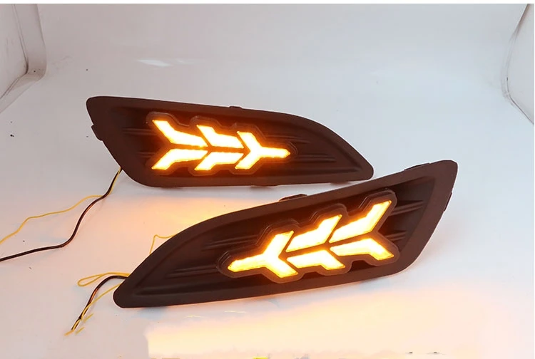 EOsuns led drl дневные ходовые огни для Ford Fiesta 2013- с динамическим движущимся желтым поворотным сигналом и синим ночным светом