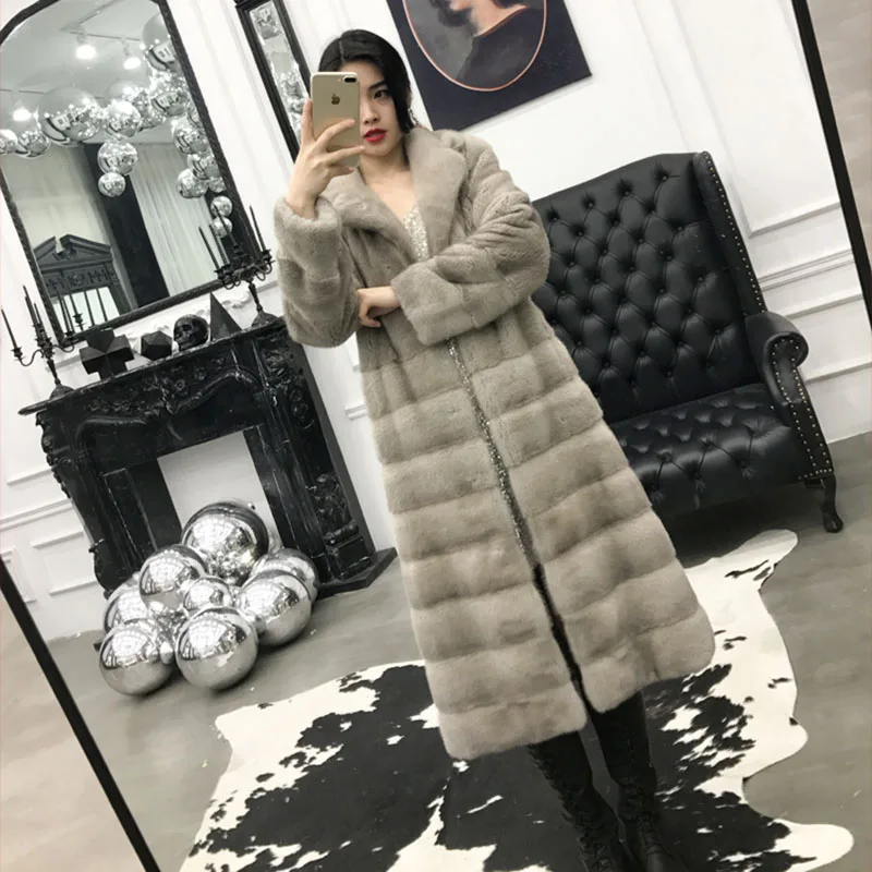 

lady real fur long coat 100% Genuine Natural Fur Mink Coat Women Plus Size Ladies Jackets Outerwear Windbreakers X-Long Clothing