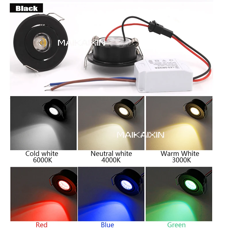 4/10pcs Led 미니 통 1W 3W 디 밍이 가능한 스포트 라이트 Recessed 램프 AC85-265v 천장 조명 알루미늄 52mm 드라이버