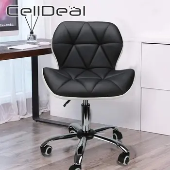 

CellDeal PU Cushioned Swivel Chair Computer Desk Chair Office Chrome Legs Lift Swivel Study Adjustable Leather Chair Casters