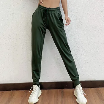 

Women Pants Elastic Waist Long Length Elegant Bottoms Drawstring Tie Pockets Basic Female Trousers Solid Color Loose Casual