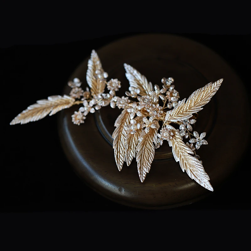 HIMSTORY Baroque Handmade  Leaf Headpiece Wedding Hair Accessories Princess Haircomb Bridal Hairwear  Jewelry