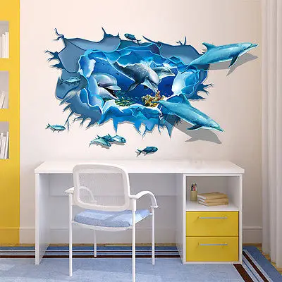 

New 3D Dolphin Ocean Sea Wall Sticker Decal Vinyl Art Kids Room Home Decor DIY Mural