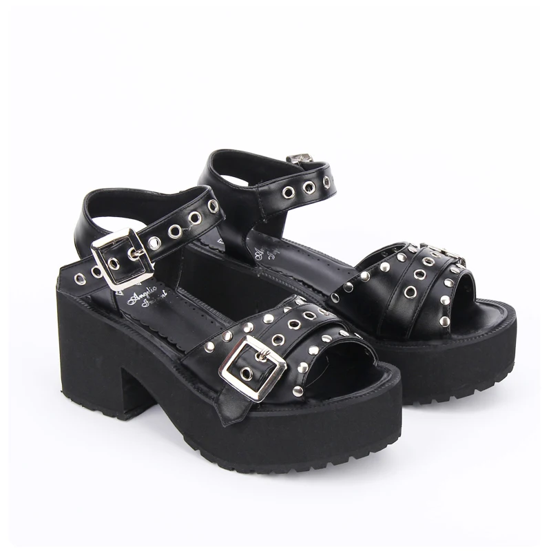

New Summer Gothic Girls Female Rivet Japanese Cute Anime Cos Lolita Shoes Women Harujuku Feminine Heeled Platform Sandals
