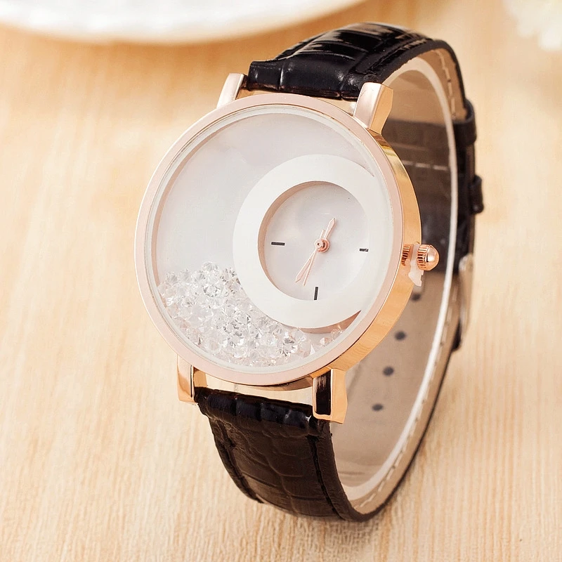 1 шт. Роскошные Кварцевые часы со стразами Модные женские кожаный браслет для часов Дрифт браслет с песочным рисунком кварцевые наручные часы