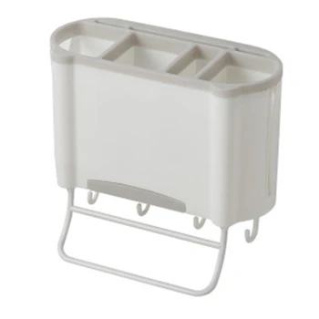 

Wall-Mounted Tableware Spoon Chopsticks Drain Storage Rack with Hook Rag Holder Cutlery Drainer with Easy-Drain Spout