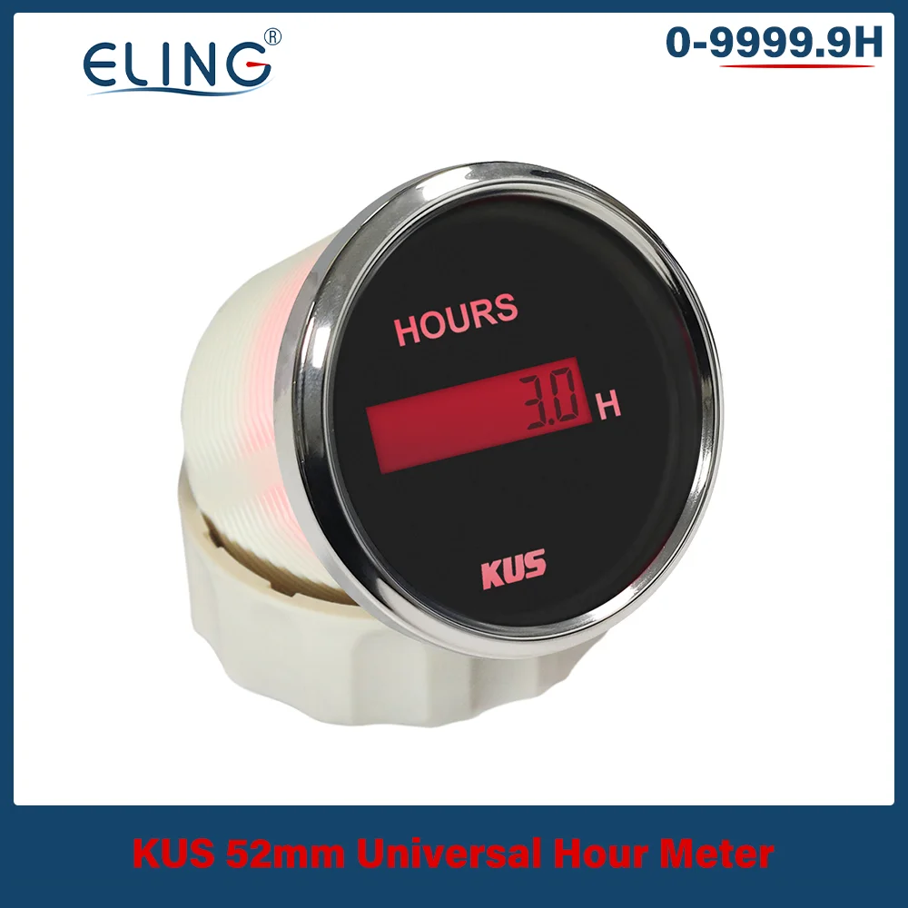 New KUS 52mm Digital Hour Meter 9-32VDC LCD Hourmeter Waterproof Time Gauge For Auto Boat with Red/Yellow Available Backlight engine hour meter