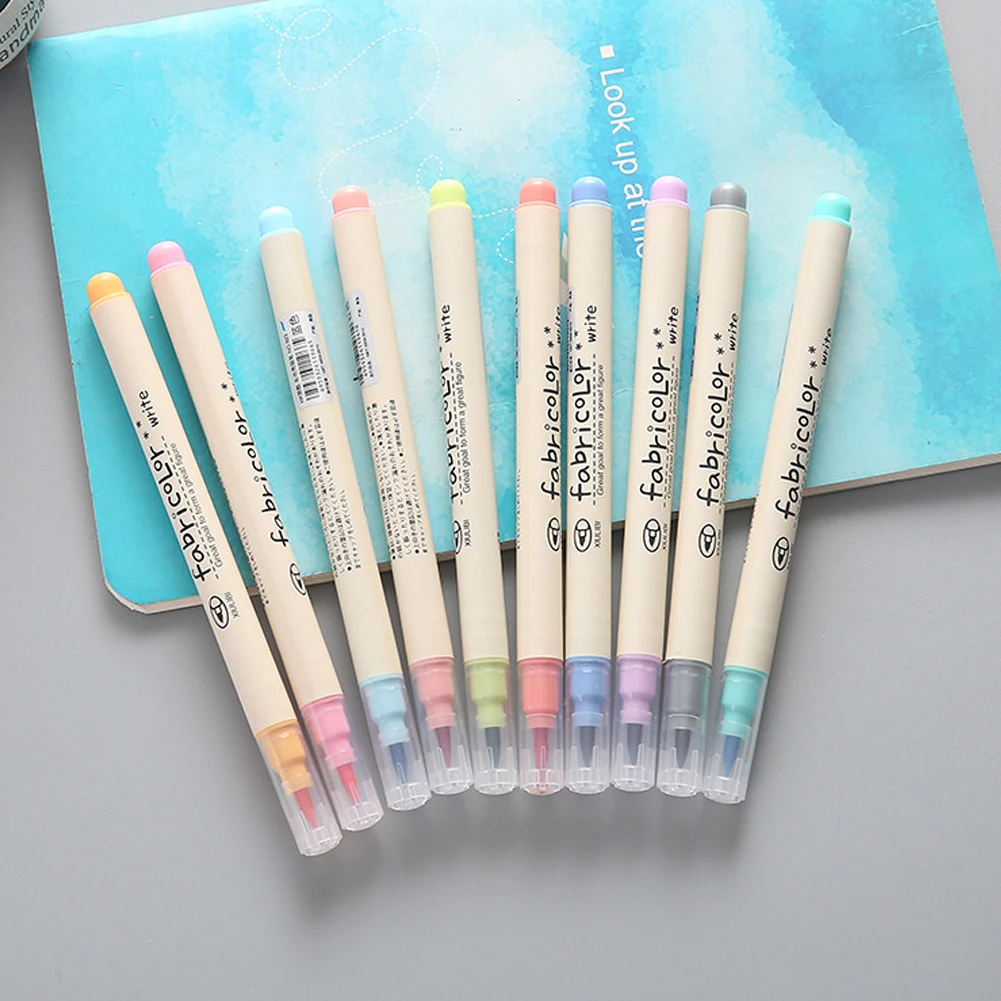 10pcs Brush Pen Soft RFID Blocking Watercolor Pen Fabricolor Stationery Highlighter Safe Drawing Pen Set School Supplies