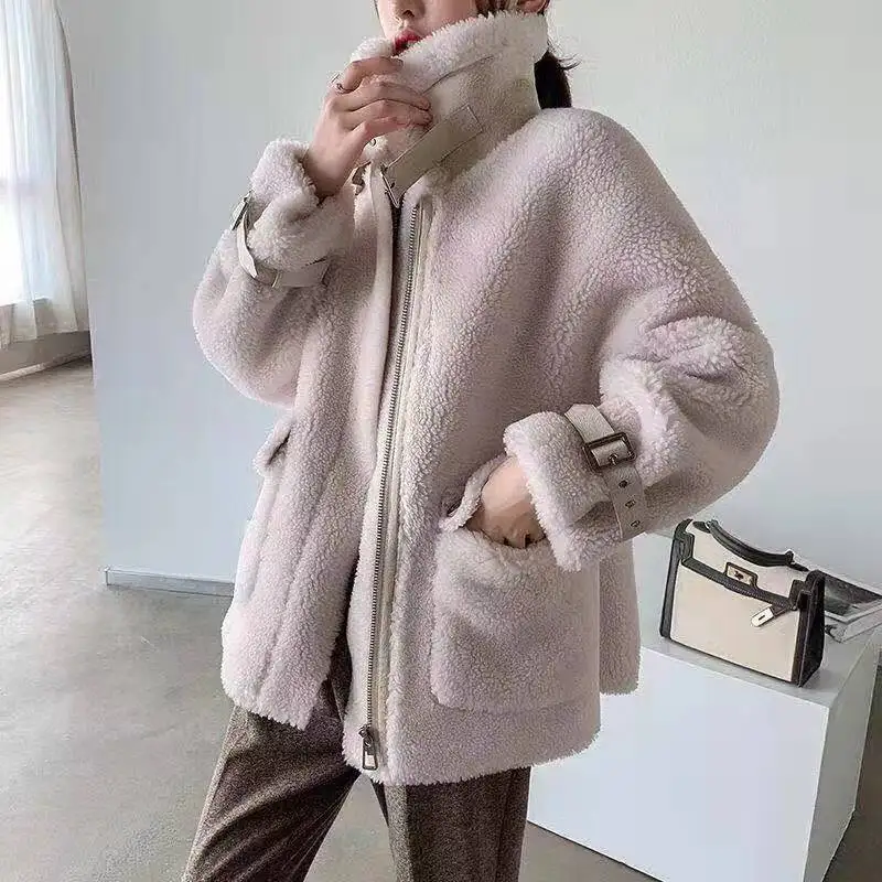 Осень-зима 2020 Женская однотонная куртка из искусственного меха овцы Heydress