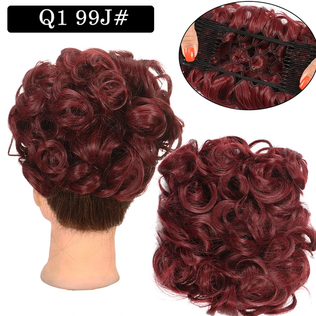 Synthetic Curly Elastic Band Chignon Plastic Comb Clips in Hair Extension Hair Bun Updo Cover Hairpieces Hair Accessories Q1 99J