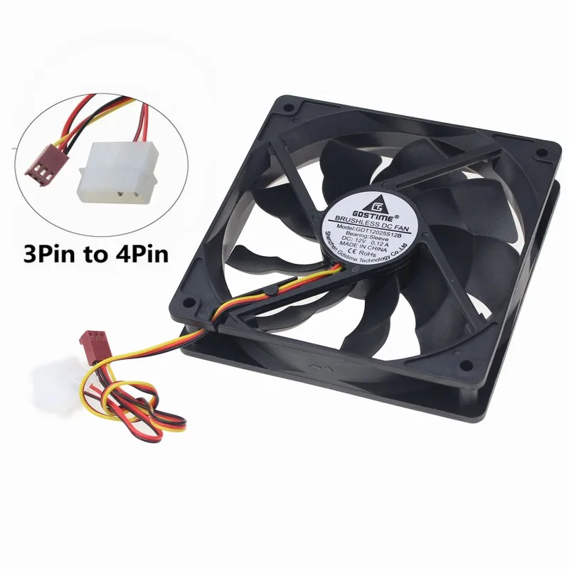 1 шт. Gdstime DC 12 В 120 мм 120X120X25 мм компьютер 3Pin 4Pin бесщеточный чехол Вентилятор охлаждения 12 см 120x25 мм кулер