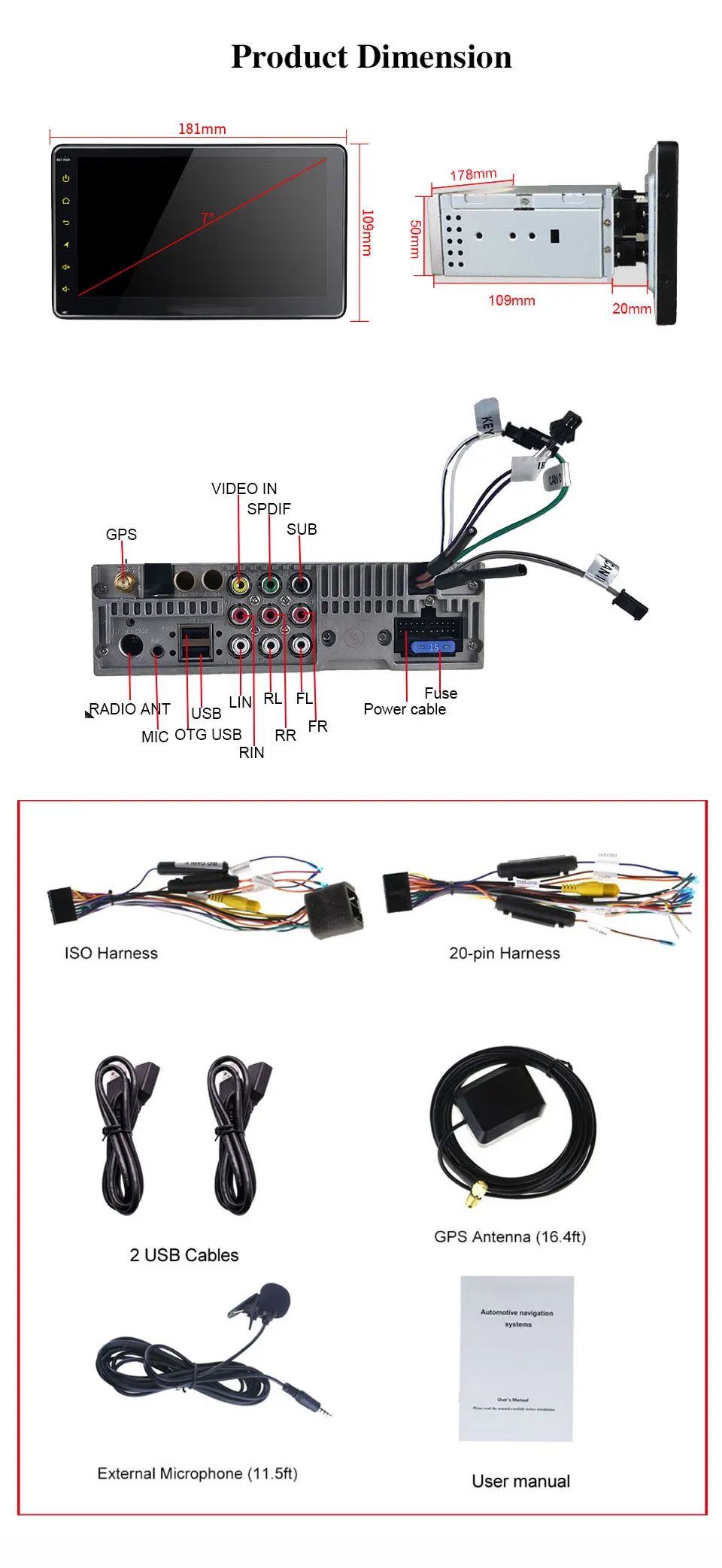 Excellent Single Din 7 Inch 2GB&32GB Autoradio Wifi SWC GPS Navigation Multimedia Universal Car Carplay DSP Stereo Head Unit 6