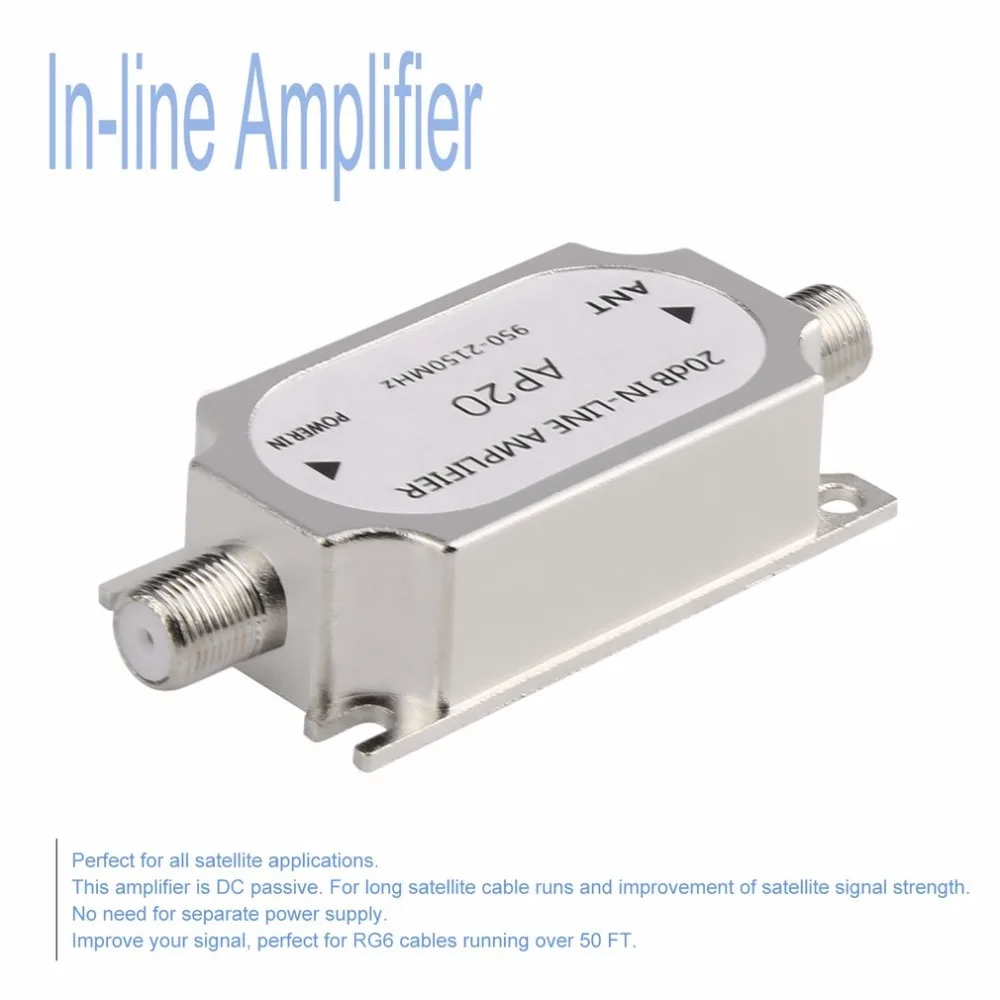New Satellite 20dB In-line Amplifier Booster 950-2150MHZ Signal Booster For Dish Network Antenna Cable Run Channel Strength New Satellite 20dB In-line Amplifier Booster 950-2150MHZ Signal Booster For Dish Network Antenna Cable Run Channel Strength