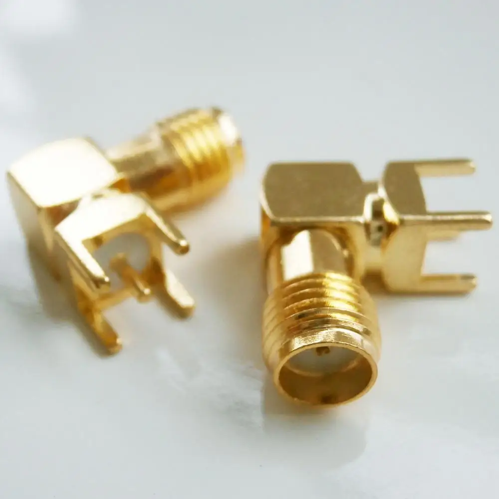 

1X Pcs RF Connector SMA Female Jack 90 Degree Right Angle Solder Square PCB mount Plug Brass GOLD Plated