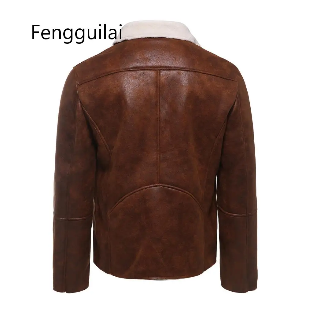 FENGGUILAI, высокое качество, коричневый, модный дизайн, для мужчин, осень, зима, высокий ворот, теплый мех, подкладка, отворотом, кожа, на молнии, верхняя одежда, верхнее пальто, новинка