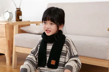 

Striped winter scarf kids pompom baby scarf warm neck warmer scarves for children white color