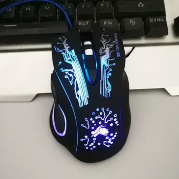 Ratón óptico ergonómico con cable para ordenador, periférico con USB 4000DPI, 6 botones, 4 velocidades, retroiluminado, para oficina