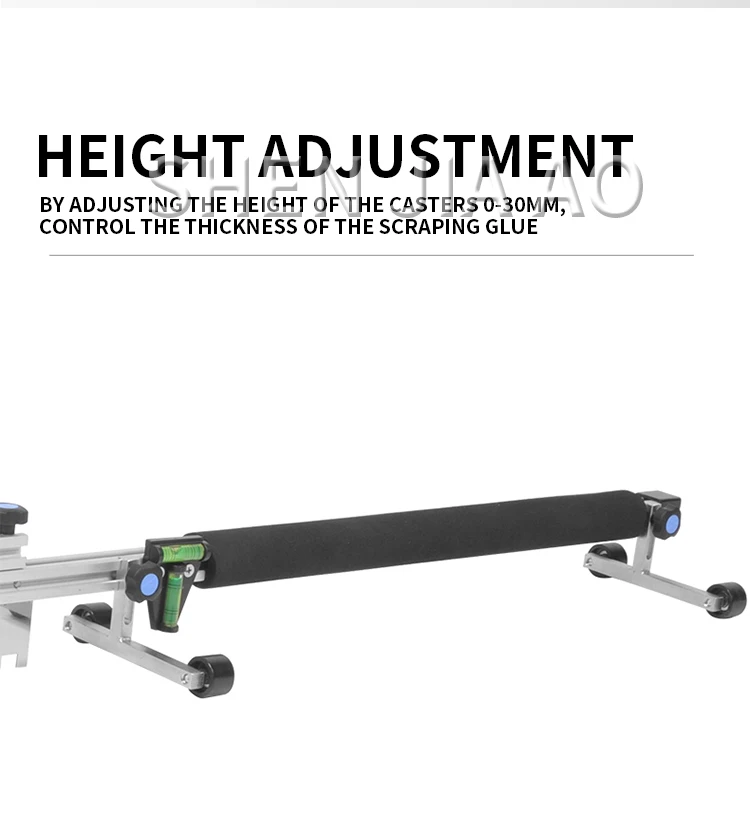 Retractable leveling asher with long and large scraper tile glue grooving and le