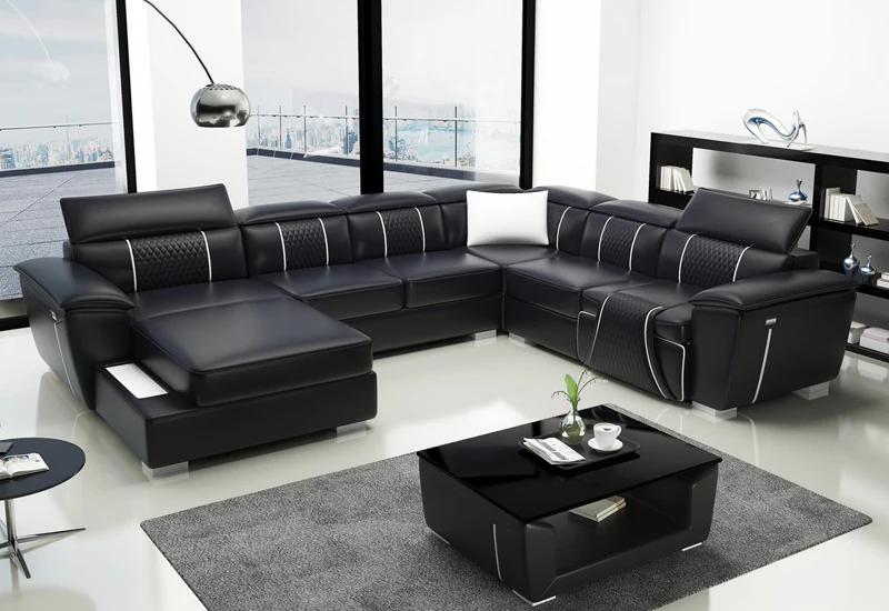 Мебель для дома Досуг Стиль черная кожа гостиная натуральная кожа диван с электрической функцией