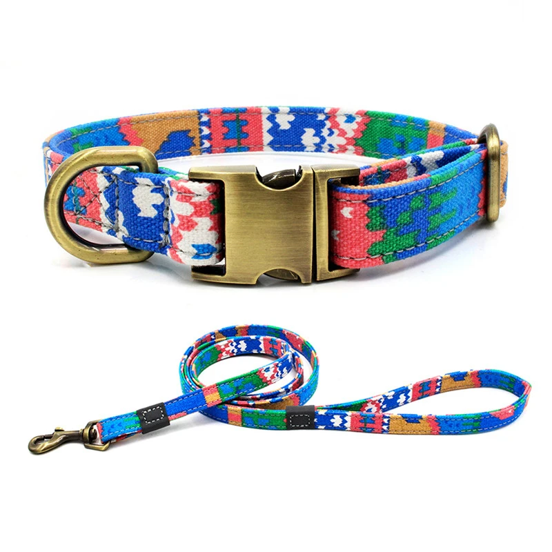 Boho поводки для собак, парусиновые полосы, напечатанные собачки, поводок для собак, светоотражающие, Богемия, Йоркский щенок, кошка, ходячие поводки, металлическая пряжка, воротник