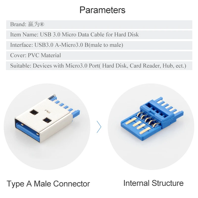 USB 3 0 штекер A к Micro B Кабель для передачи данных Шнур высокоскоростной внешний