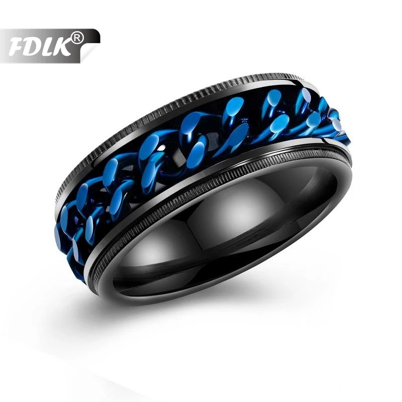 FDLK 8 мм крутая черная и синяя прядильная цепь, кольцо для мужчин из нержавеющей стали, вращающаяся цепь, кольцо, мужские ювелирные изделия в стиле панк