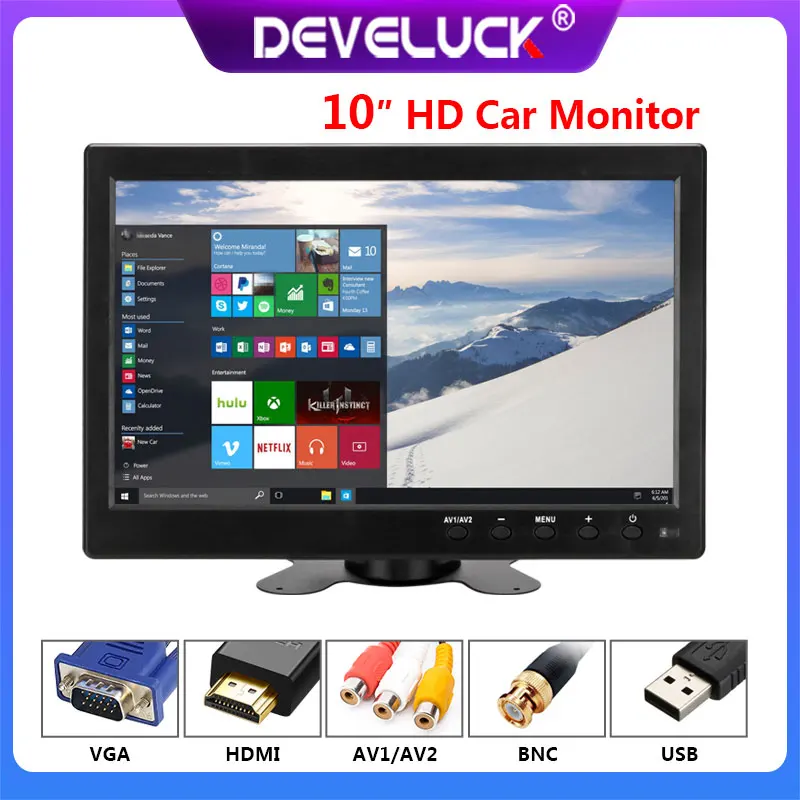 10 inch Car Monitor IPS Display with VGA HDMI USB interface Cameras Reverse Image Flip 2 Channel Security Paking System | Автомобили и
