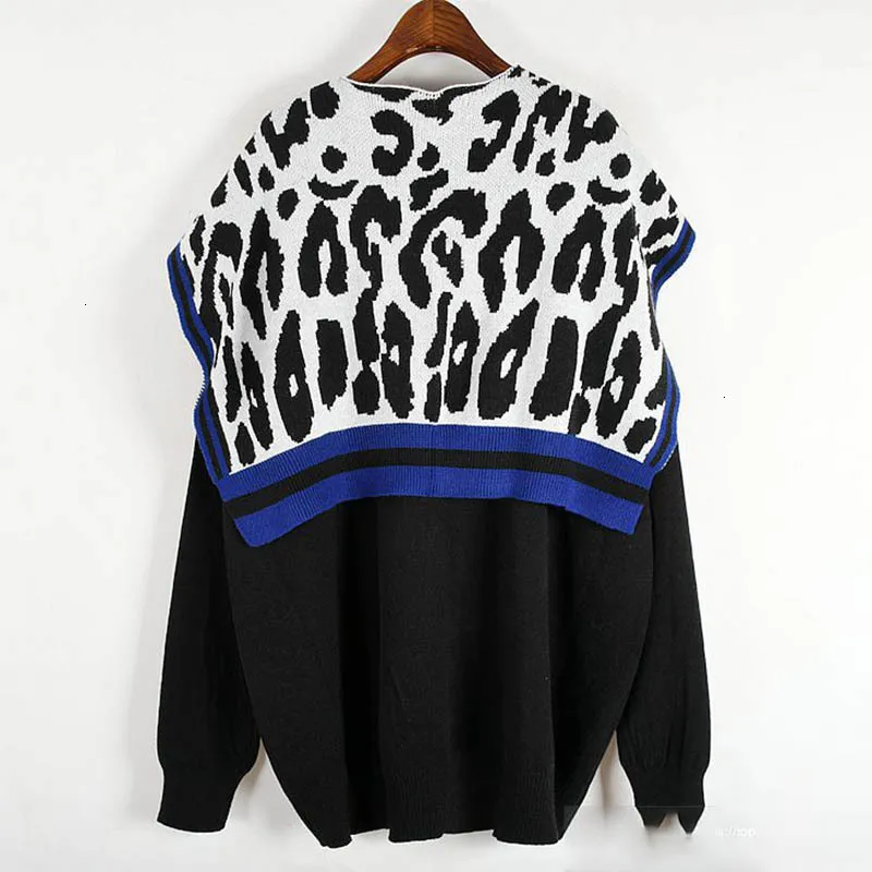 Autumn New Pattern Round Collar Long Sleeve Leopard Knitting Two Piece Set Vintage Sweater Women Fashion Tide D434
